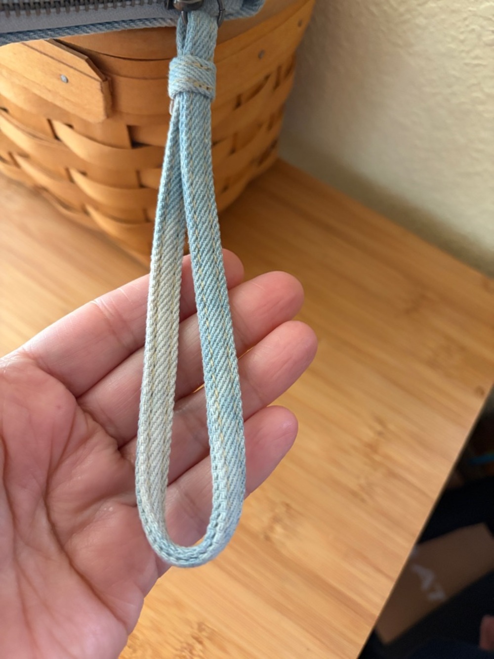 Denim Wristlet Wallet with Bleached Detail - Picture 7 of 7